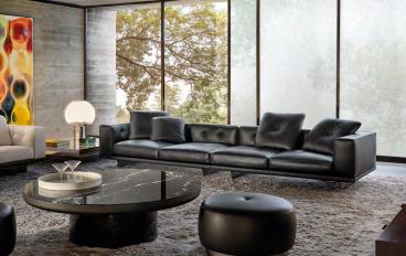 Диван в черной коже с подвесным основанием Minotti - Dylan image 1